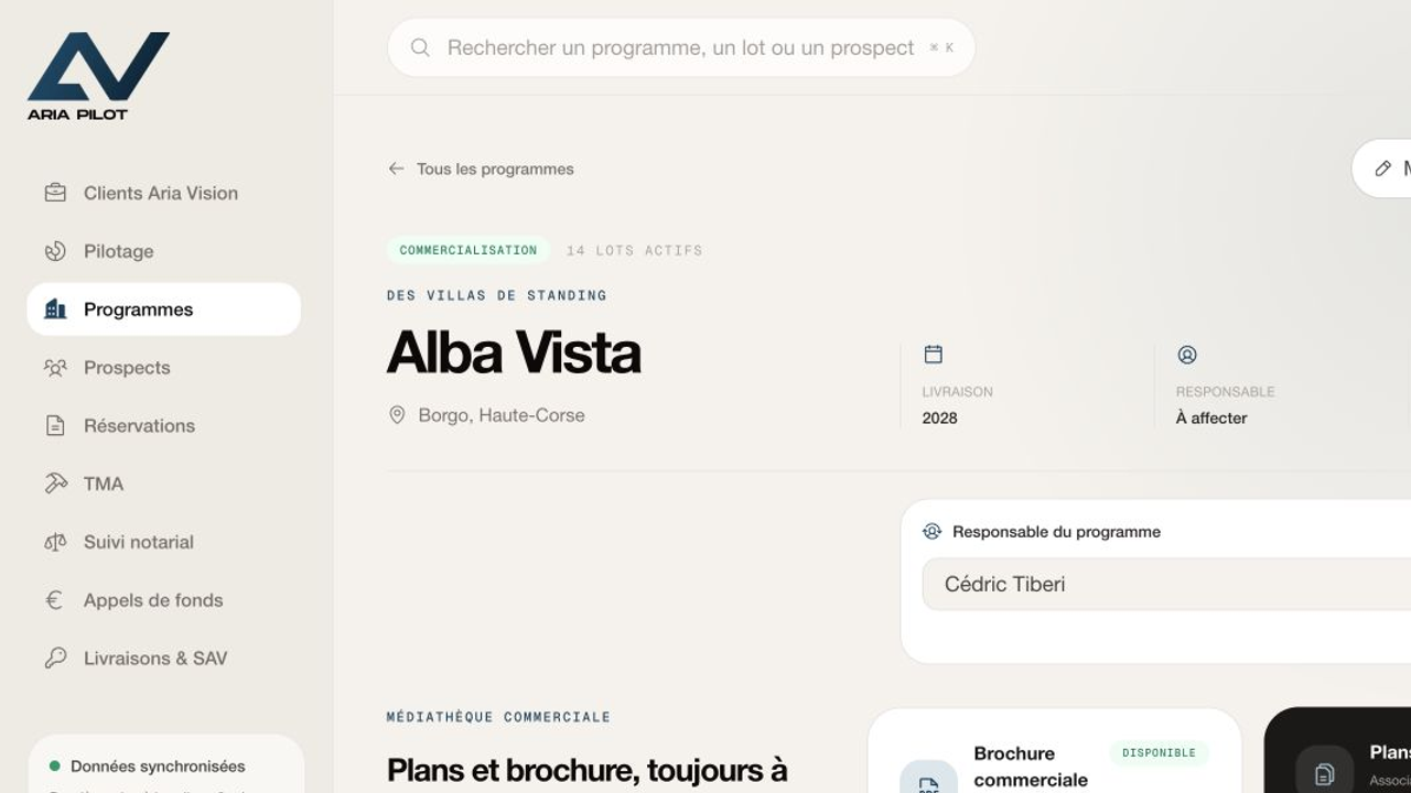 Fiche programme et médiathèque commerciale dans Aria Pilot